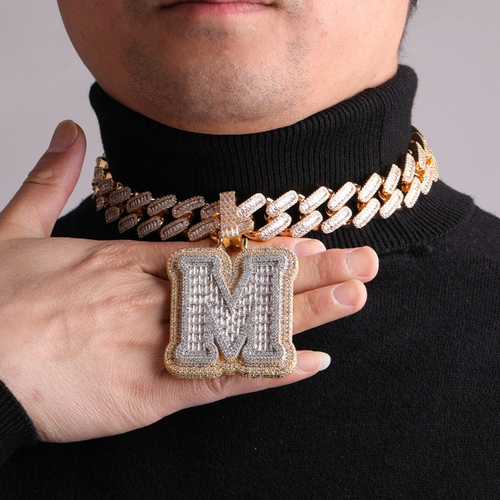 Iced Single Initial Letters A-Z Baguette Hip Hop Necklace For Women