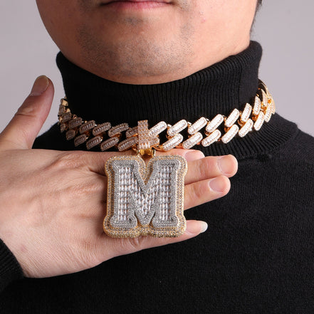 Iced Single Initial Letters A-Z Baguette Hip Hop Necklace For Women