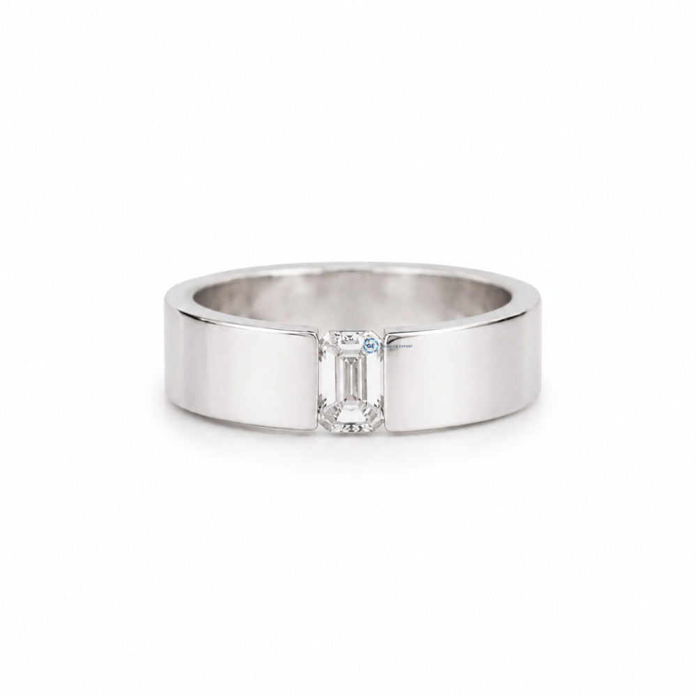 Emerald Moissanite Tension Set Solitaire Men's Ring