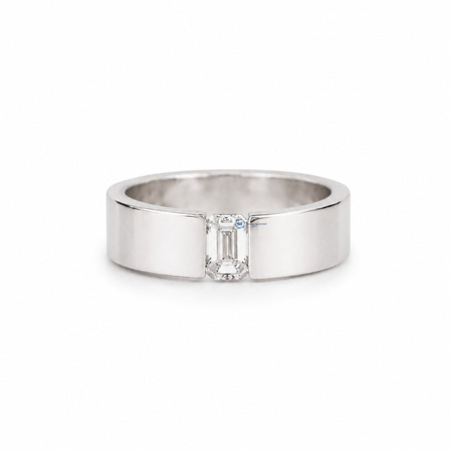 Emerald Moissanite Tension Set Solitaire Men's Ring