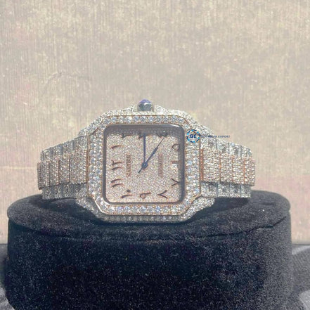 Dual Tone Moissanite Iced Out Automatic Wrist Watch