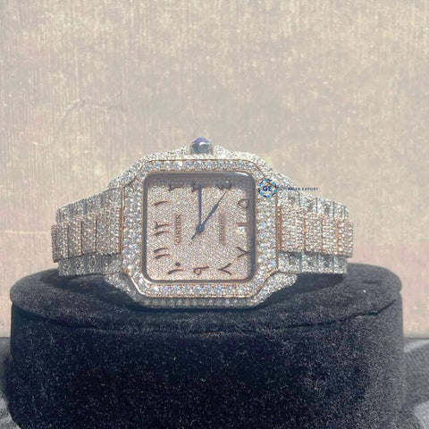 Dual Tone Moissanite Iced Out Automatic Wrist Watch