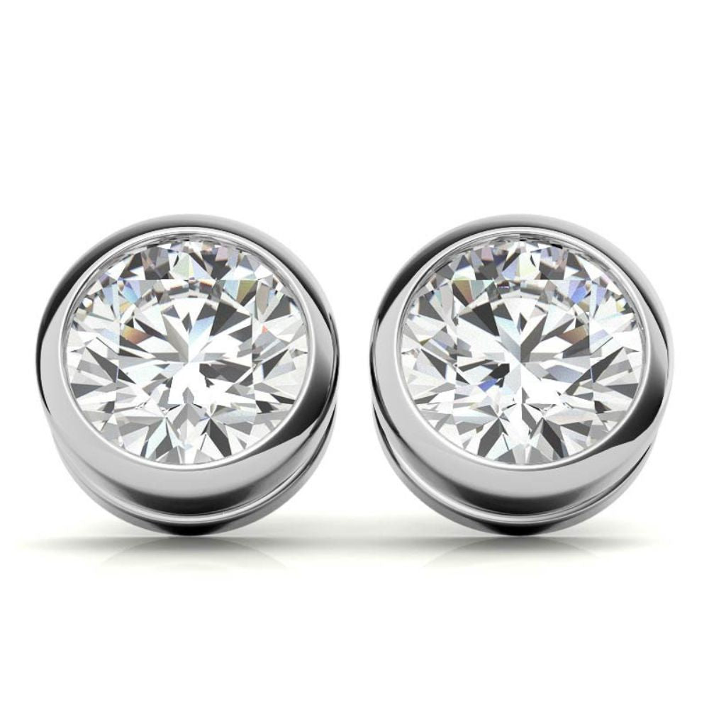 Bezel Set Solitaire Moissanite Round Cut Earrings