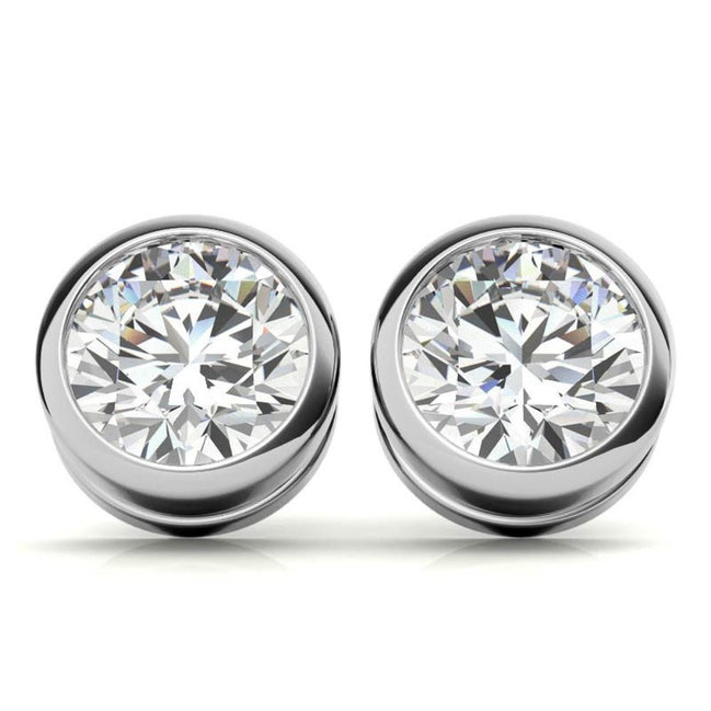 Bezel Set Solitaire Moissanite Round Cut Earrings