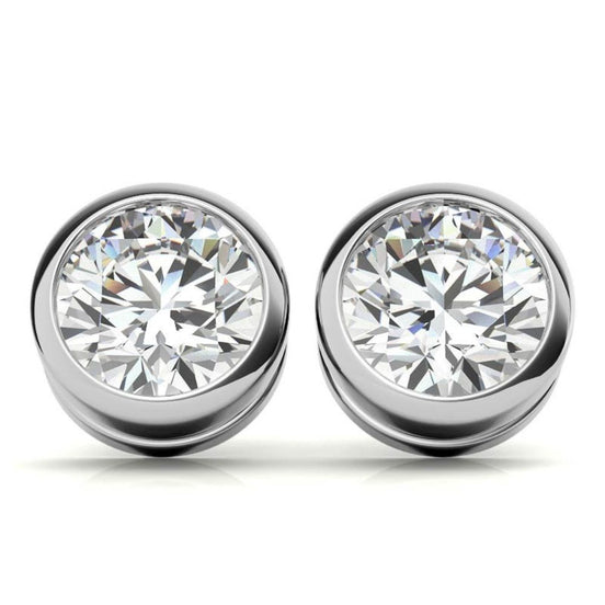 Bezel Set Solitaire Moissanite Round Cut Earrings