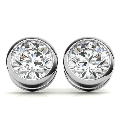 Bezel Set Solitaire Moissanite Round Cut Earrings