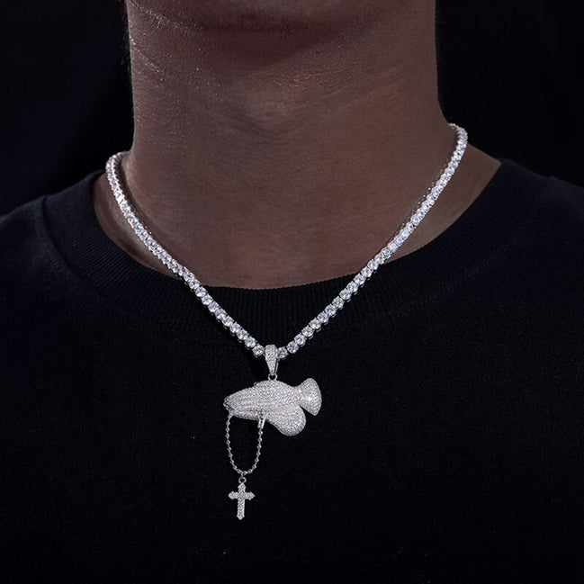 Hands Praying Cross Pendant Iced Out Moissanite Pendant