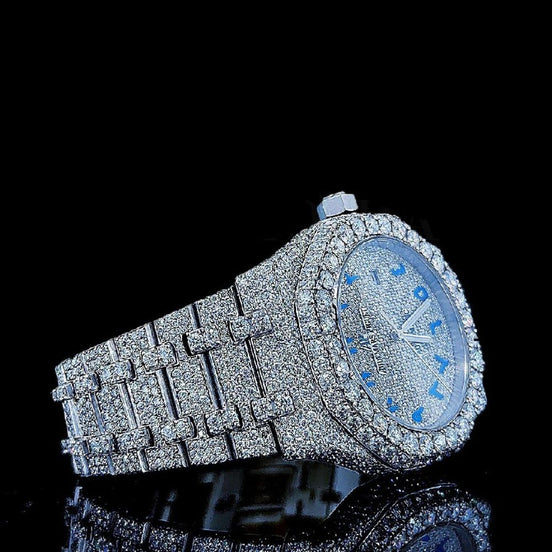 Blue Color Arabic Numeric Moissanite Watches For Men's