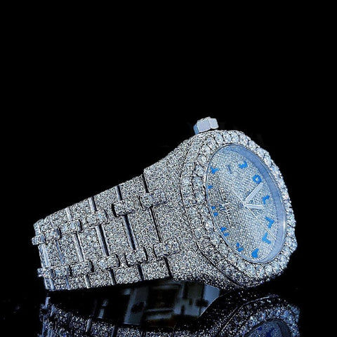 Blue Color Arabic Numeric Moissanite Watches For Men's