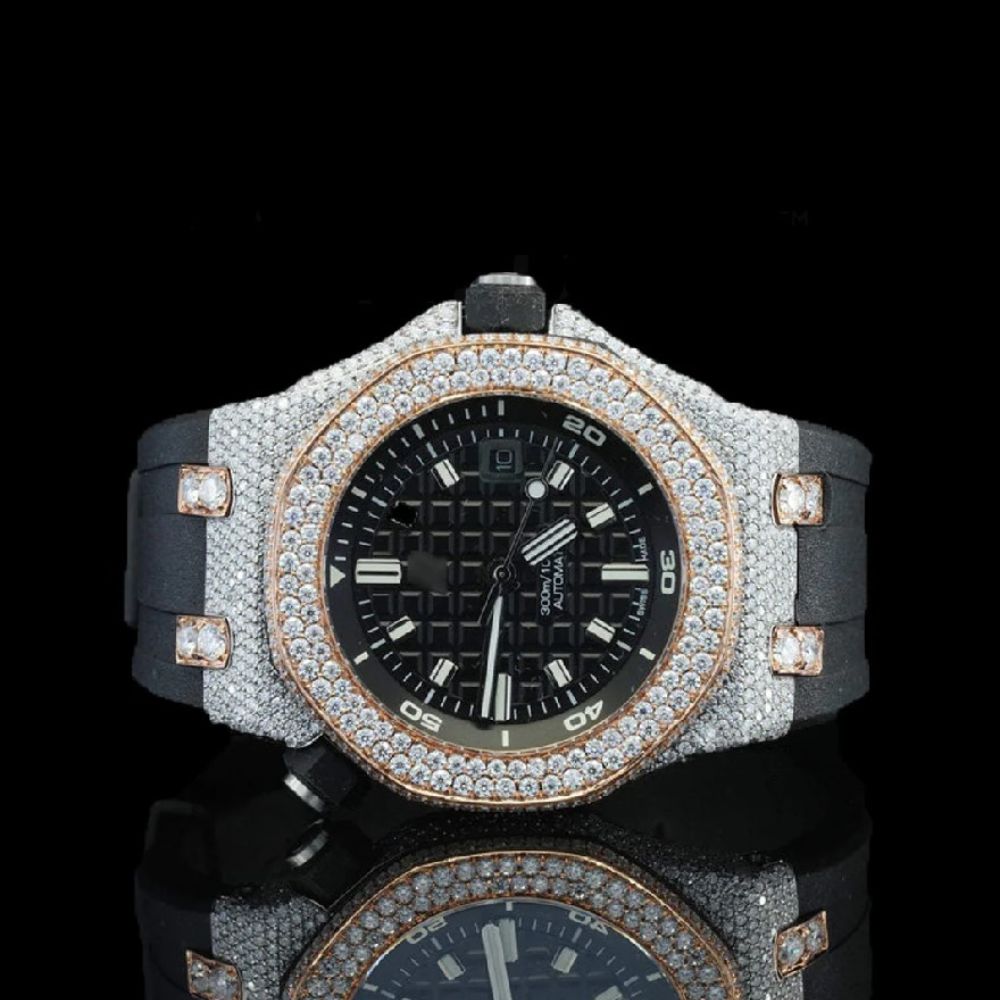 Black Color Dial Moissanite Wrist Watch