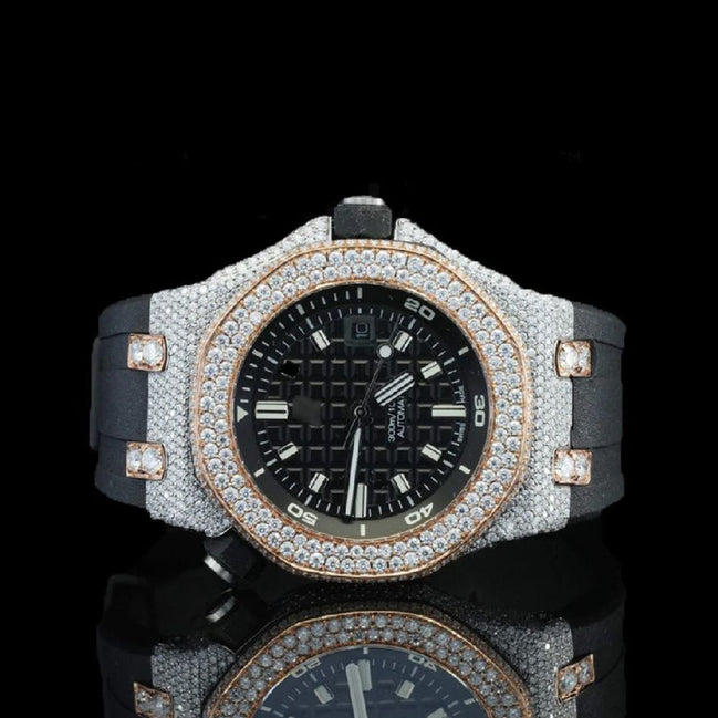 Black Color Dial Moissanite Wrist Watch