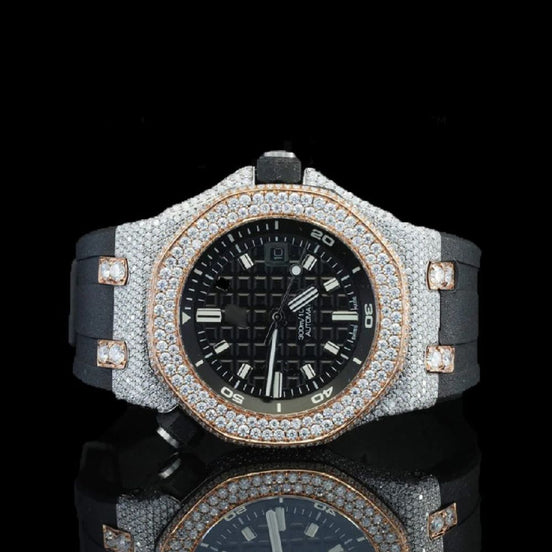 Black Color Dial Moissanite Wrist Watch