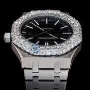 Iced Out Moissanite Stylish Black Dial Stainless Steel Wrist Watch
