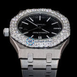 Iced Out Moissanite Stylish Black Dial Stainless Steel Wrist Watch