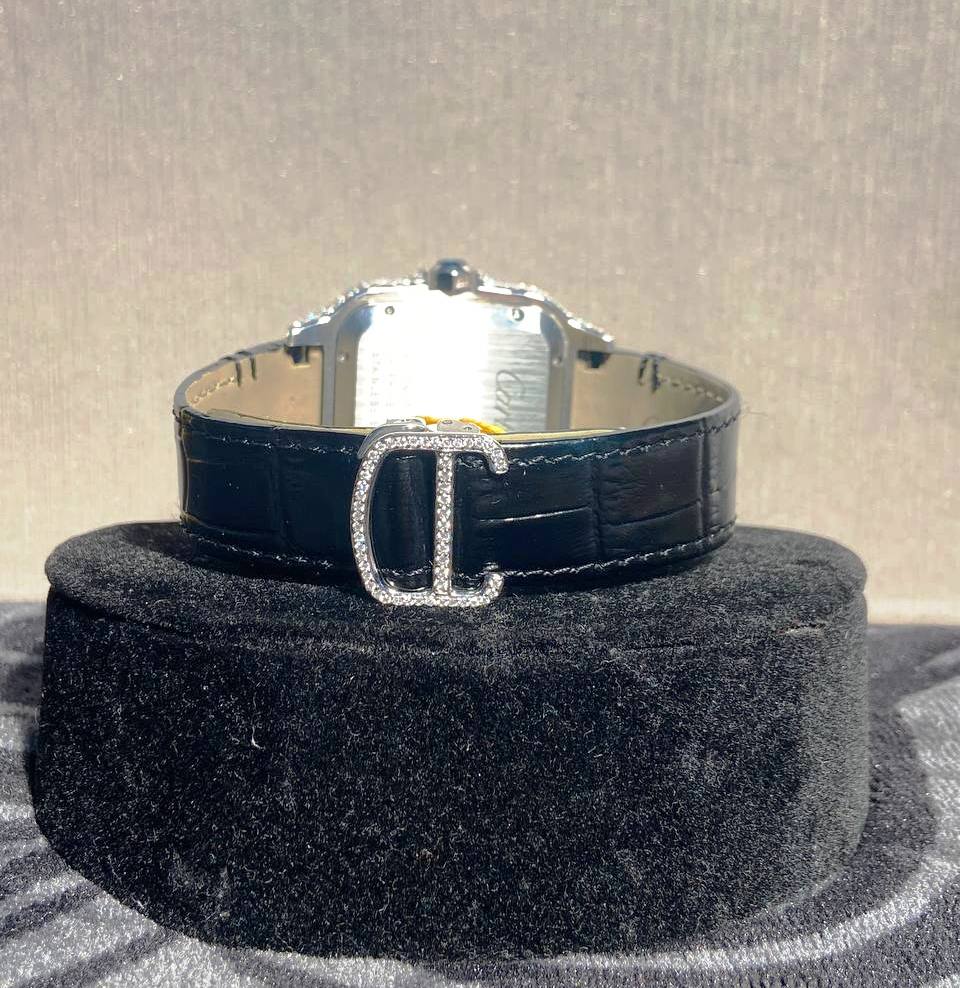 Black Leather Belt Moissanite Diamond Hip Hop Watch