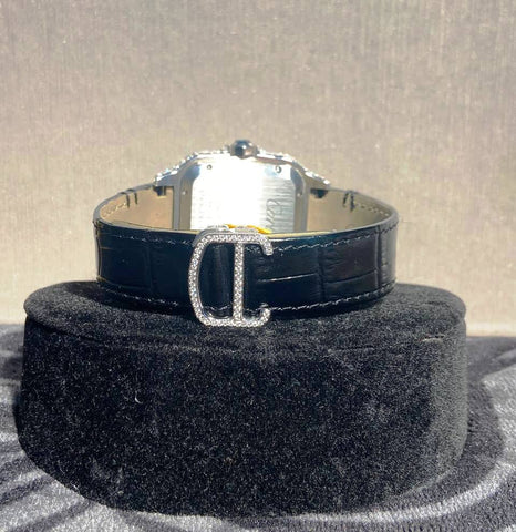 Black Leather Belt Moissanite Diamond Hip Hop Watch
