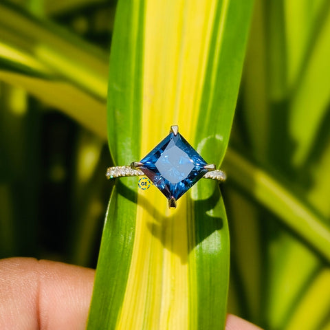Lab Grown Diamond Blue Princess Cut Wedding Ring For Women