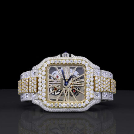 Skeleton Dual Tone Automatic Moissanite Watch