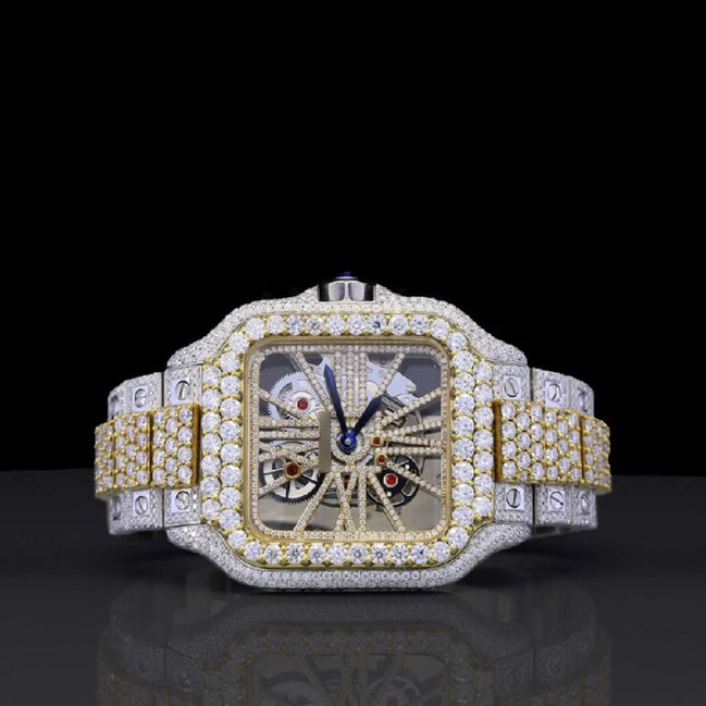 Skeleton Dual Tone Automatic Moissanite Watch