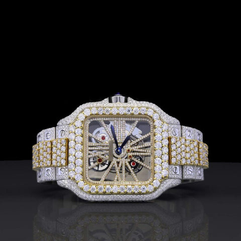 Skeleton Dual Tone Automatic Moissanite Watch