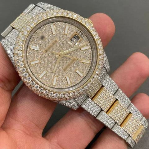 Moissanite Dual Tone Automatic Iced Out Watch
