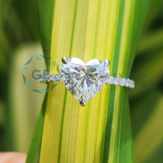 Pave Set Heart Cut Lab Grown Diamond Wedding Ring