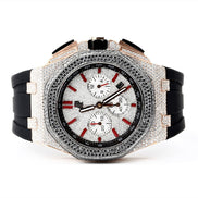 Black & White Moissanite Rubber Strap Wrist Watch For Men's