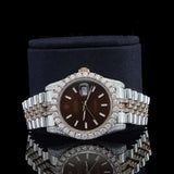 Brown Color Stainless Steel Moissanite Wrist Watch