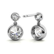 Bezel Set Double Round Cut Moissanite Drop Earrings