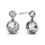 Bezel Set Double Round Cut Moissanite Drop Earrings