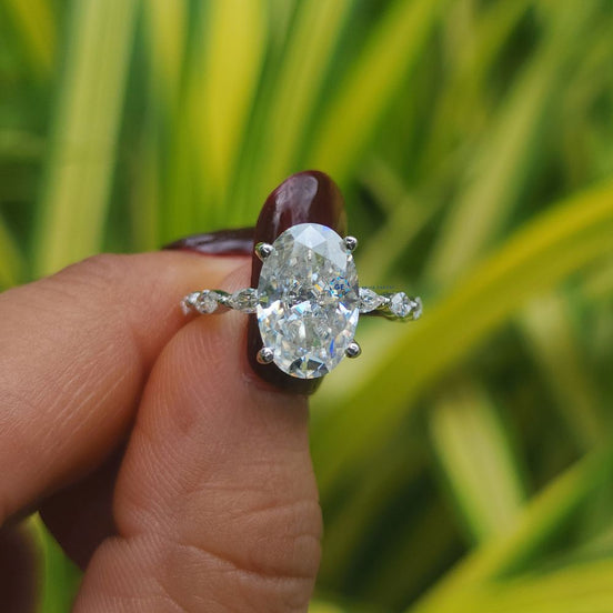 2.5CT Oval Cut Hidden Halo Lab Grown Diamond Ring