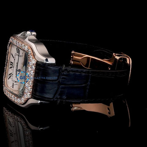 VVS1 Moissanite Black Leather Belt Classic Wrist Watch