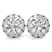 Three Prong Set Moissanite Round Cut Halo Earrings in White Gold