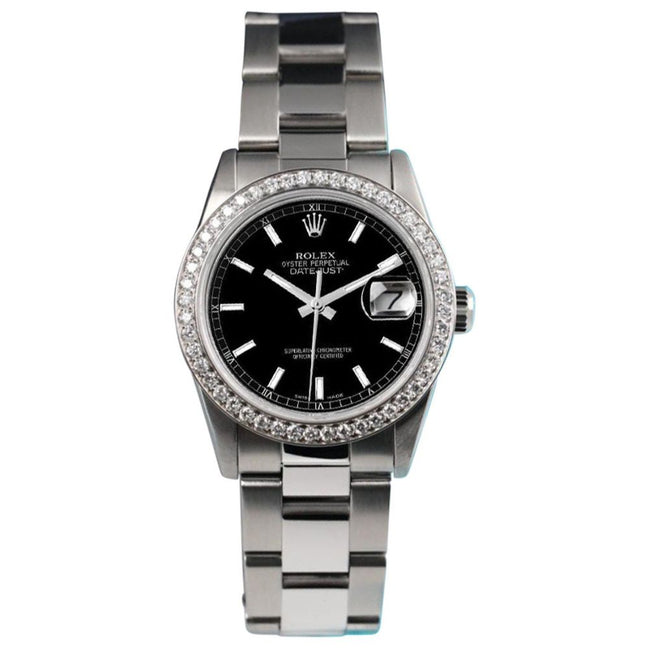 Black Stick Dial Stainless Steel Moissanite Watch