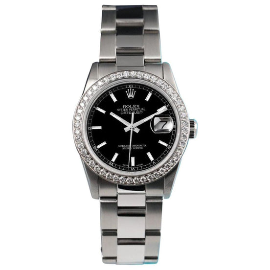 Black Stick Dial Stainless Steel Moissanite Watch