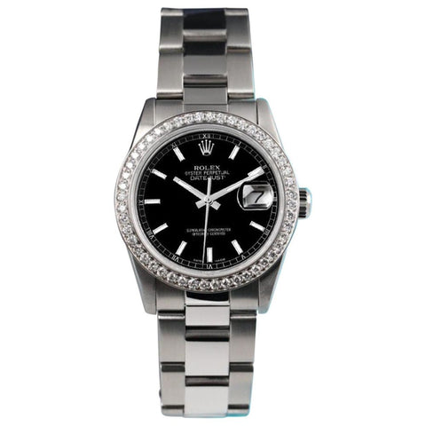Black Stick Dial Stainless Steel Moissanite Watch