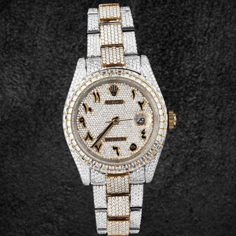 Dual Tone Iced Out Baguette Cut Moissanite Diamond Watch