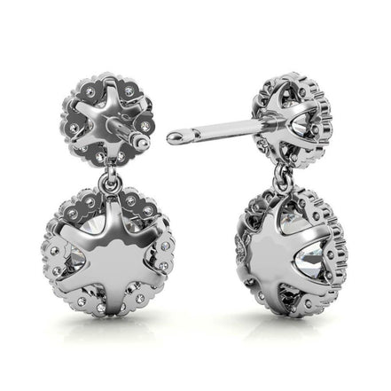 Round Brilliant Cut Moissanite Floral Halo Earrings