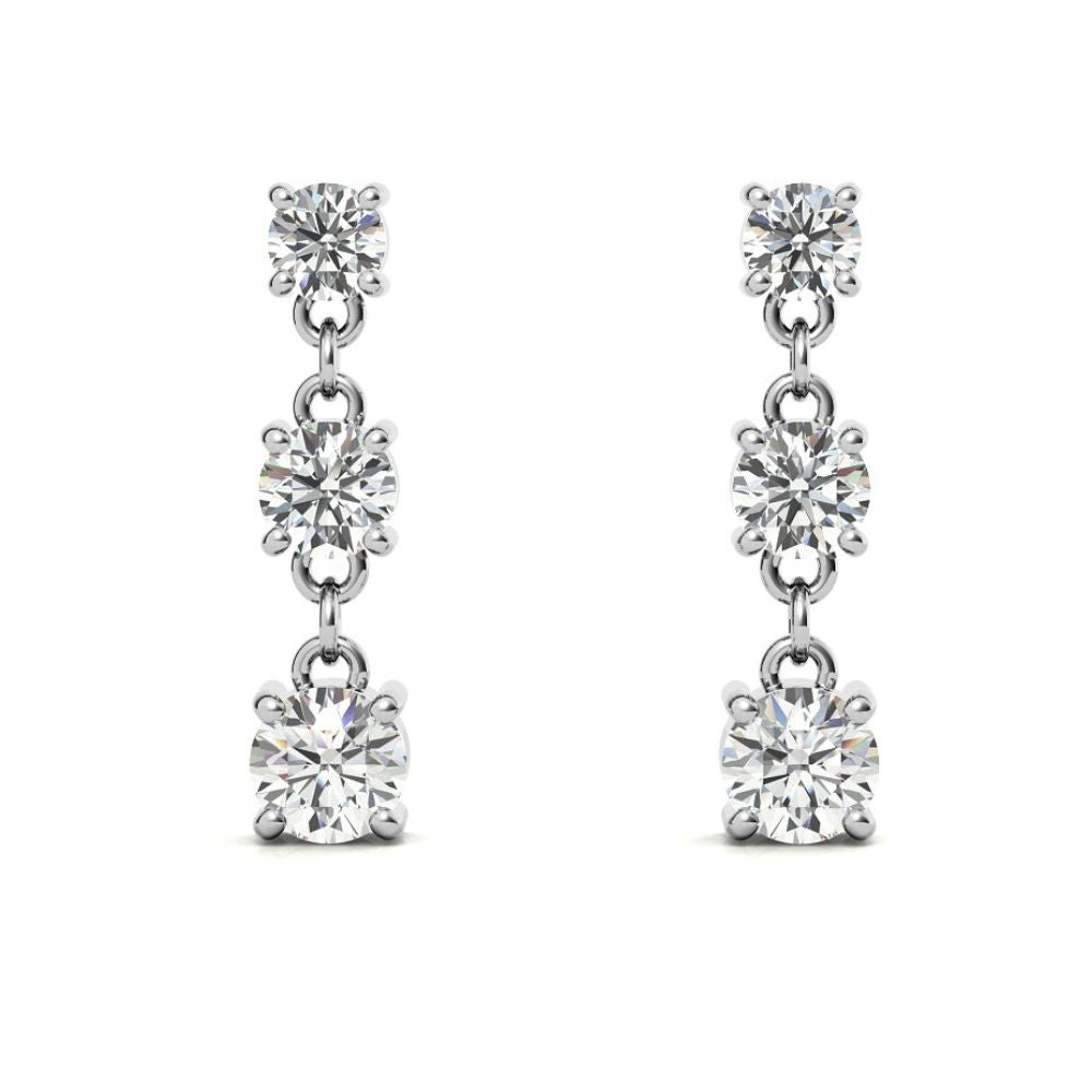 Classic Triple Moissanite Drop Earrings in White Gold