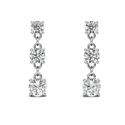 Classic Triple Moissanite Drop Earrings in White Gold