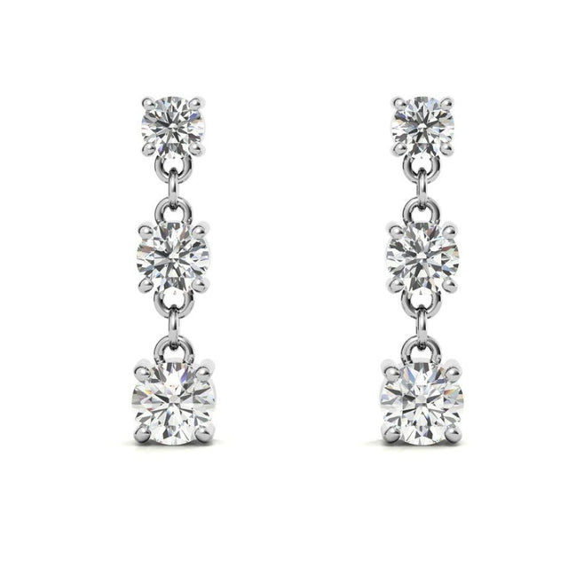 Classic Triple Moissanite Drop Earrings in White Gold