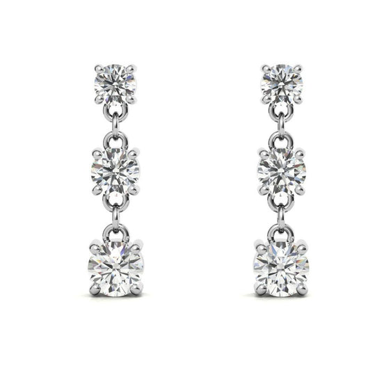 Classic Triple Moissanite Drop Earrings in White Gold