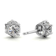 Moissanite Round Cut Hidden Halo Earrings