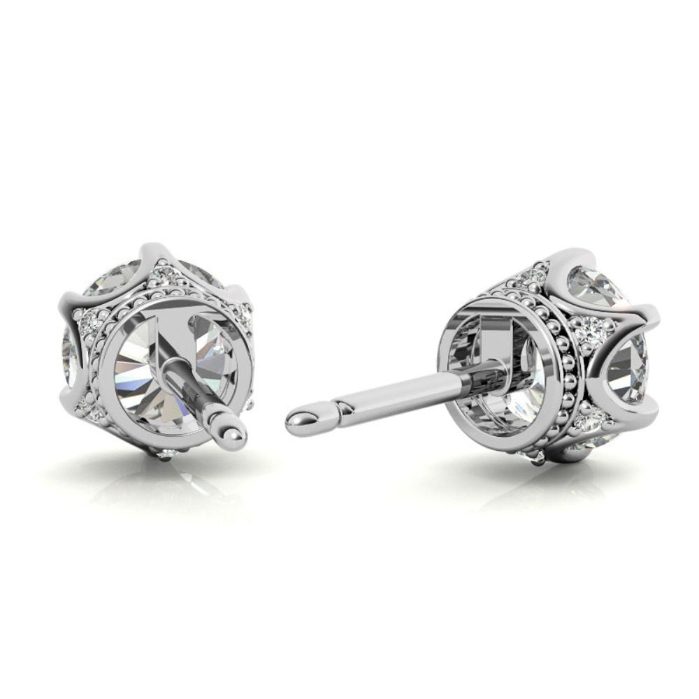 Moissanite Round Cut Hidden Halo Earrings