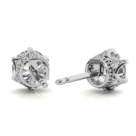 Moissanite Round Cut Hidden Halo Earrings