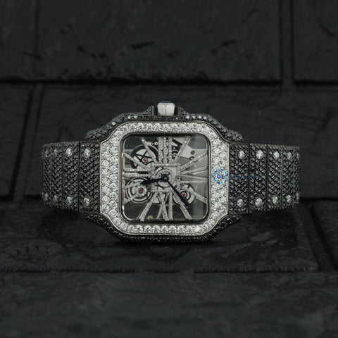 Black Moissanite Skeleton Hip Hop Wrist Watch