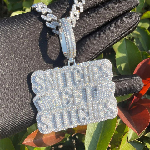 Hip Hop Iced Out Snitches Get Stitches Moissanite Diamond Pendant