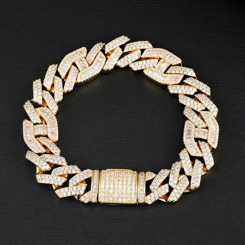 Luxury Hip Hop Moissanite Baguette Cuban Link Bracelet