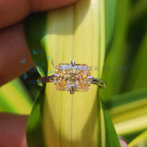 Lab Grown Diamond Champagne Radiant Cut Solitaire Ring