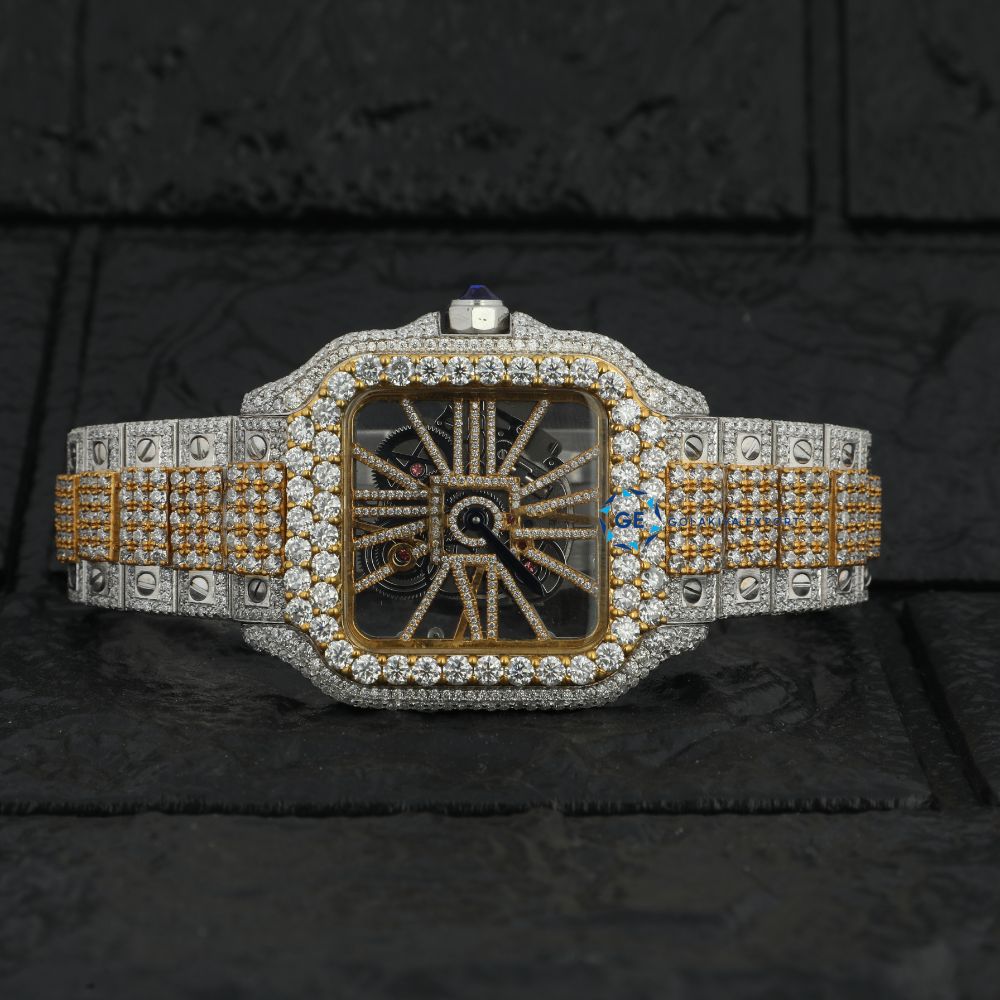 Dual Tone Skeleton Moissanite Watch Gift For Him